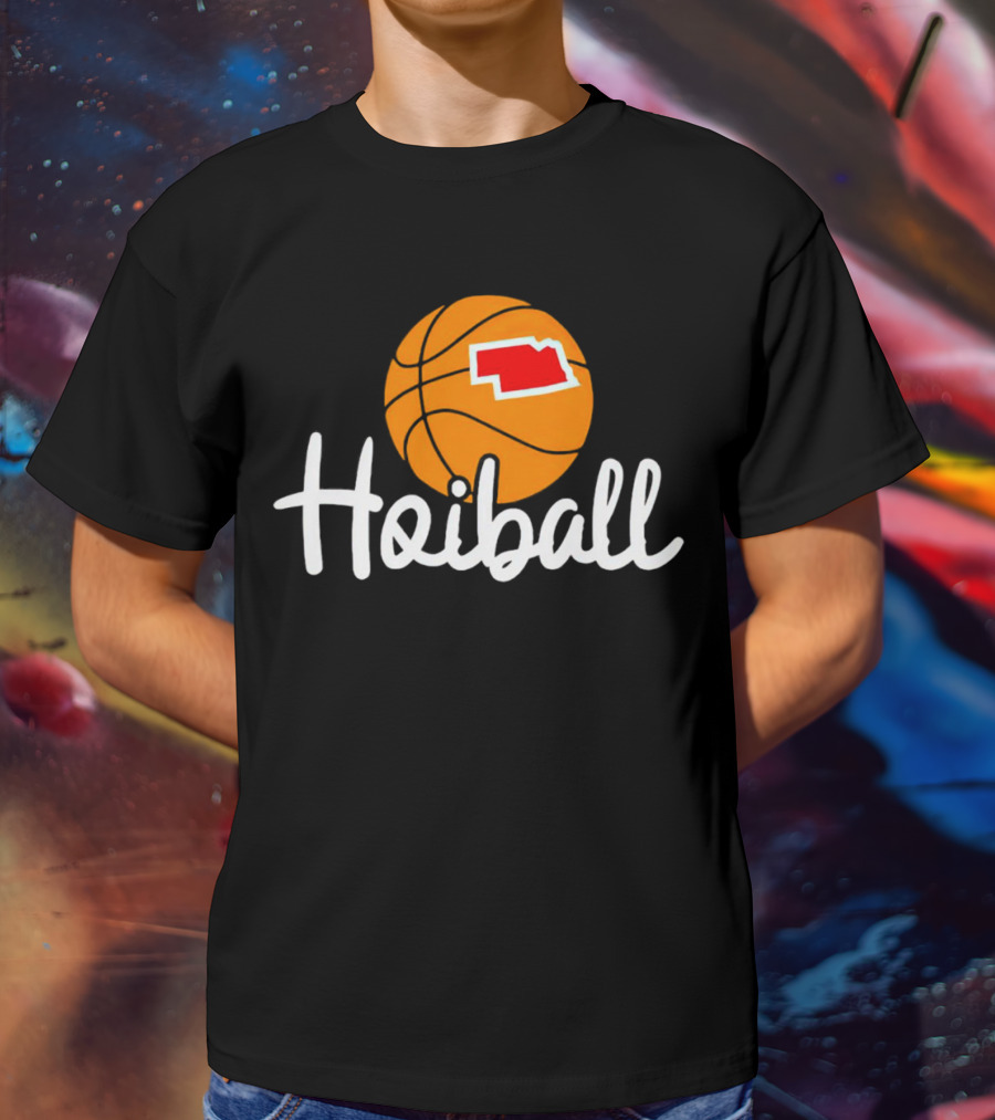 Nebraska Hoiball Basketball Icon With State Outline T-Shirt