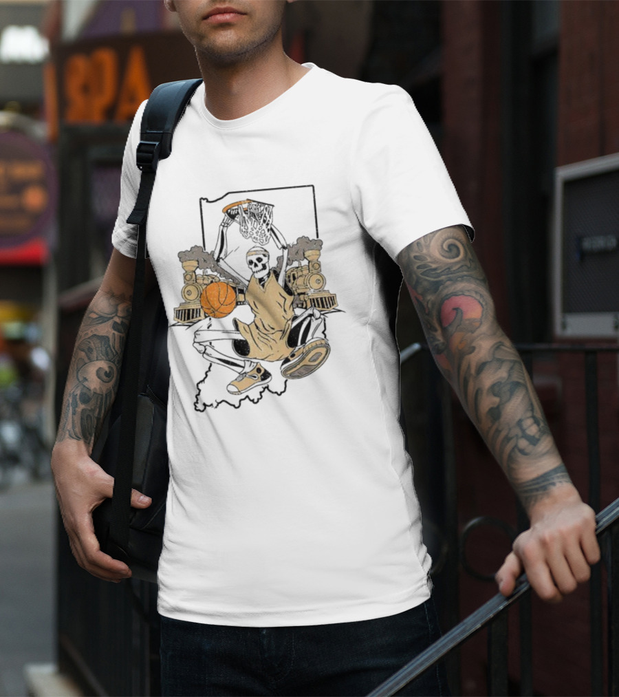 Purdue Boilermakers Basketball Skeleton Dunking Locomotive Indiana T-Shirt