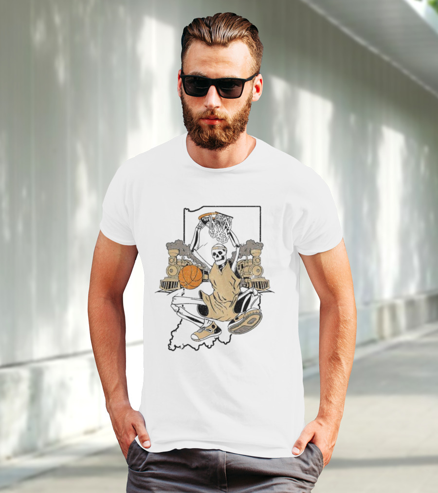 Purdue Boilermakers Basketball Skeleton Dunking Locomotive Indiana T-Shirt