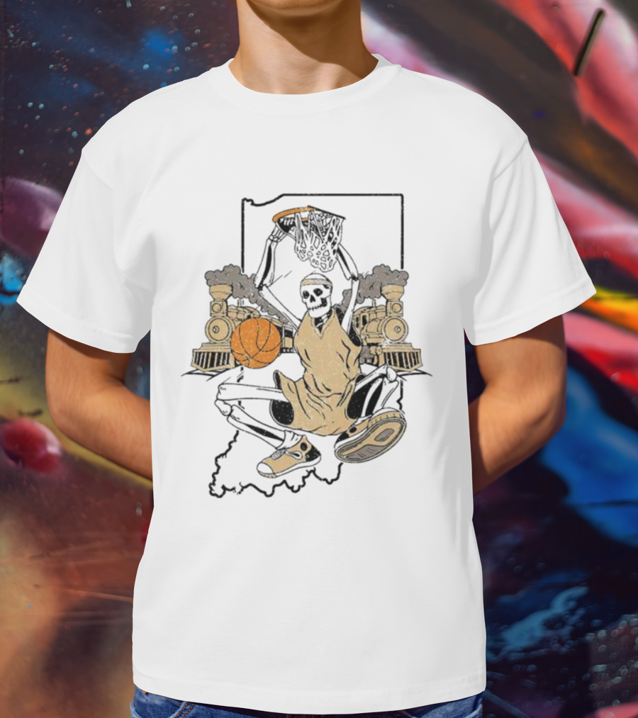 Purdue Boilermakers Basketball Skeleton Dunking Locomotive Indiana T-Shirt
