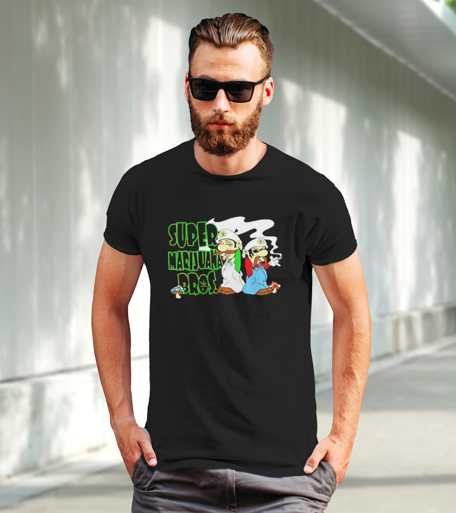 Super Marijuana Bros Weed Parody With Smoking Characters And Mushrooms T-Shirt