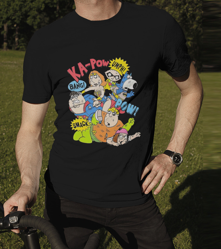 Family Guy Superhero Stewie Brian Peter Lois Chris Meg Ka-Pow Bam Pow Smack Bang T-Shirt