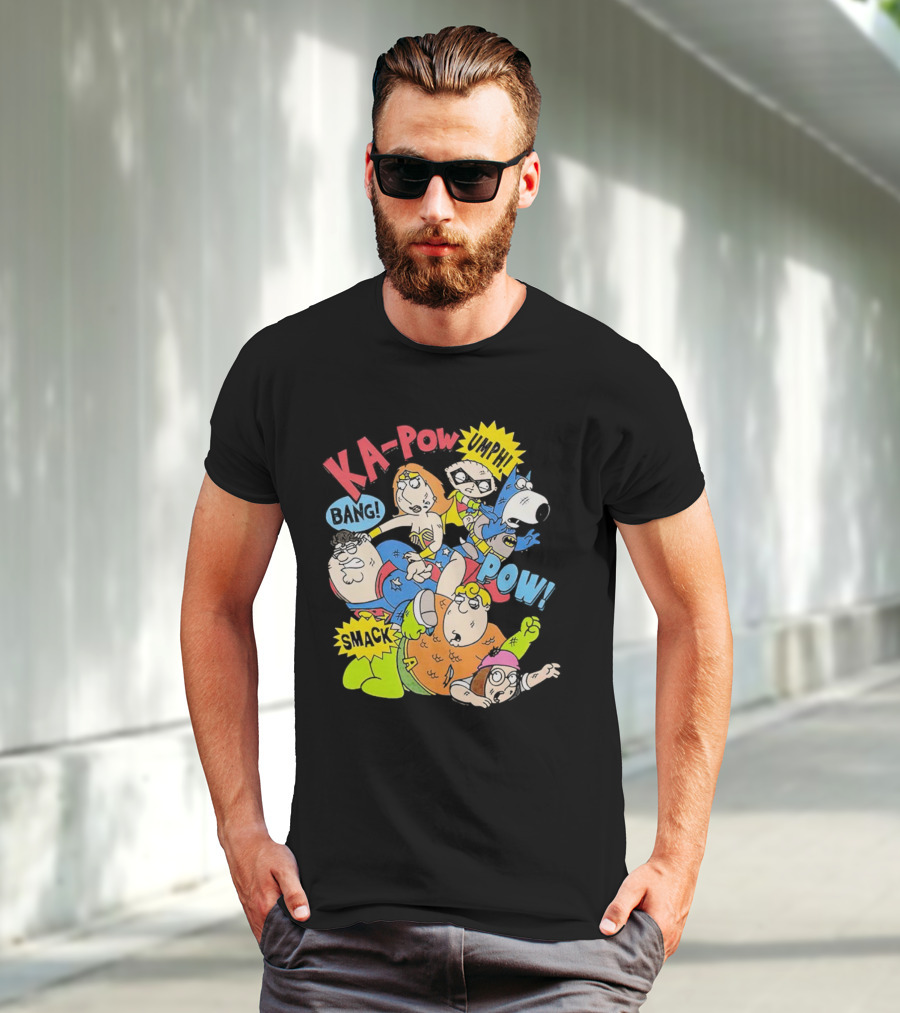 Family Guy Superhero Stewie Brian Peter Lois Chris Meg Ka-Pow Bam Pow Smack Bang T-Shirt