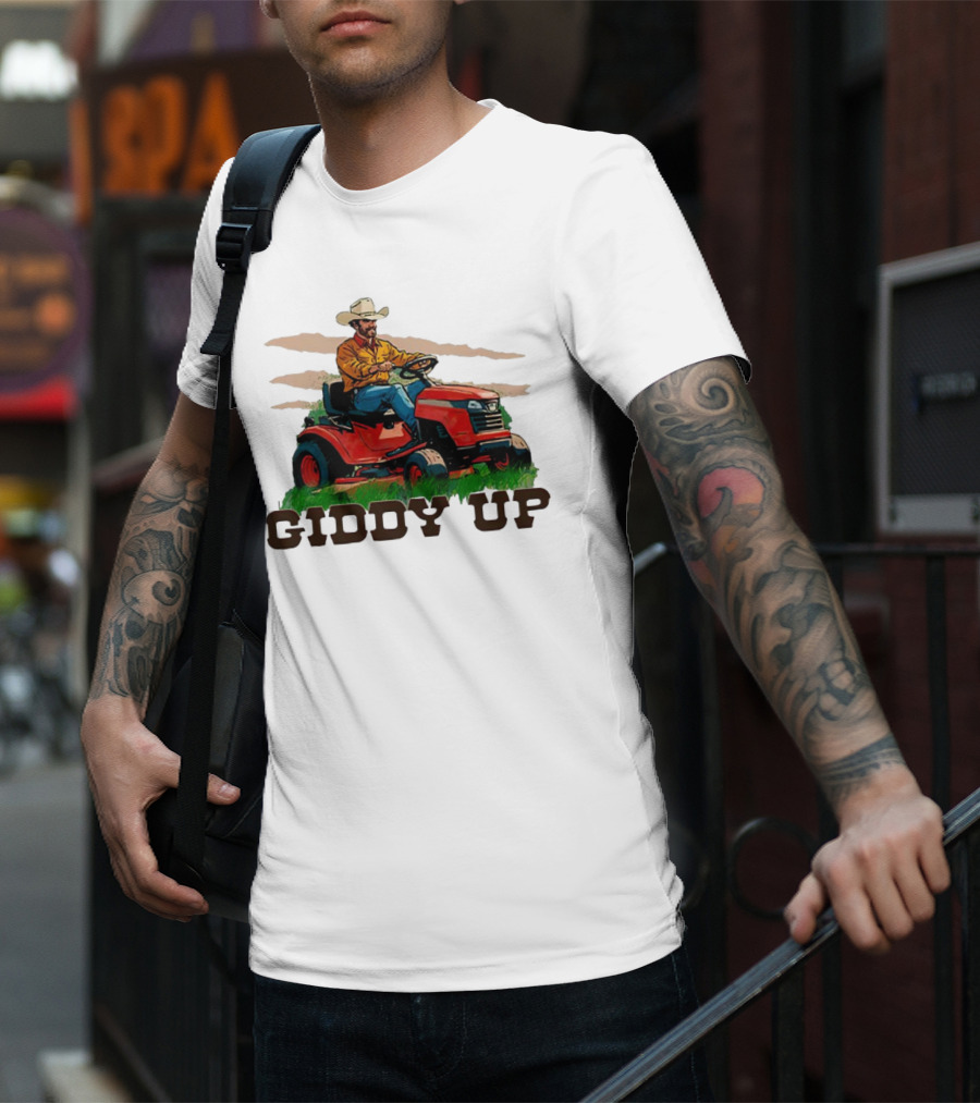 Giddy Up Cowboy On Lawn Mower T-Shirt
