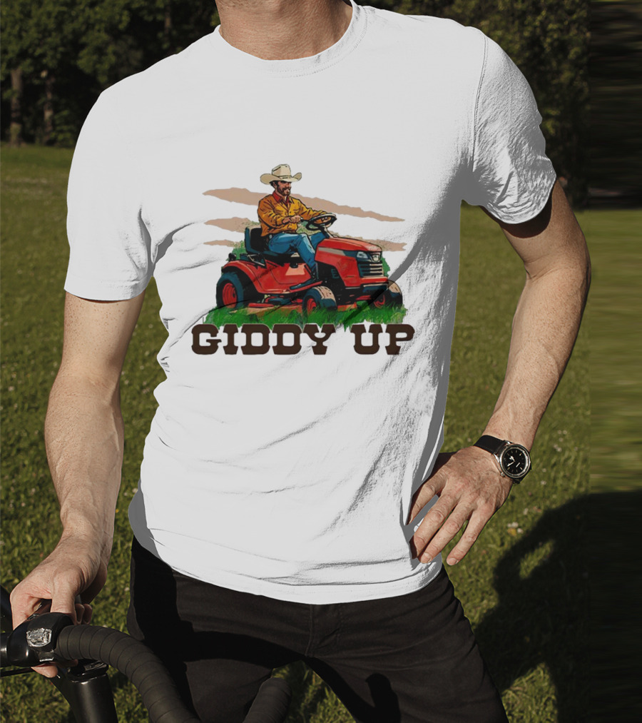 Giddy Up Cowboy On Lawn Mower T-Shirt