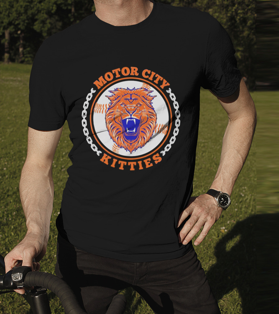 Motor City Kitties Baseball MLB Detroit Tigers Lion Chain Emblem T-Shirt