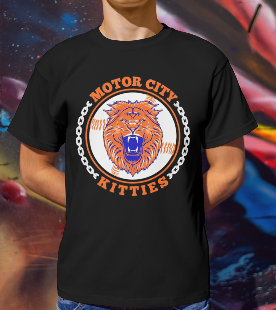 Motor City Kitties Baseball MLB Detroit Tigers Lion Chain Emblem T-Shirt