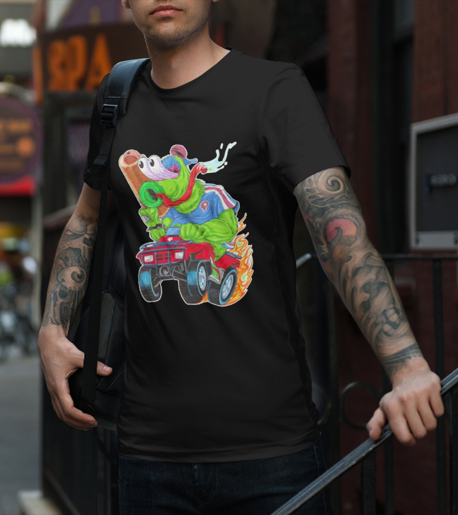 Phillie Phanatic Philadelphia Phillies Pheast Mode Mascot With Cannon Riding ATV T-Shirt