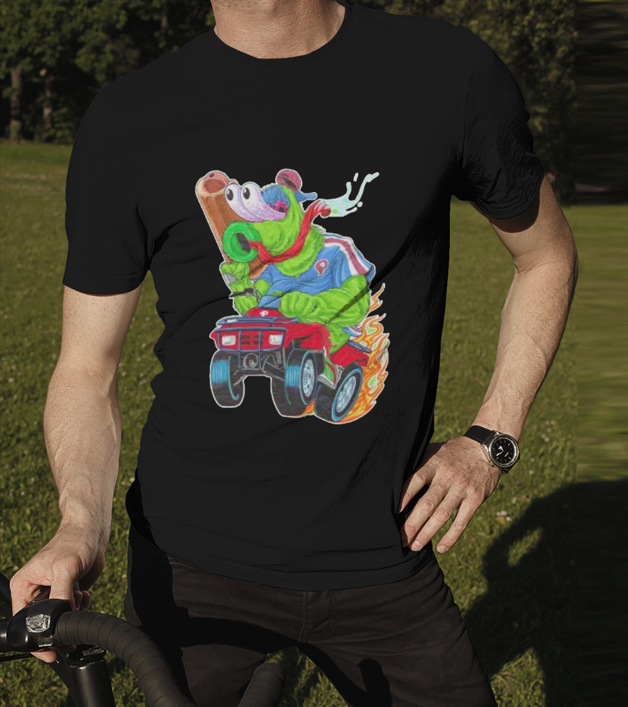 Phillie Phanatic Philadelphia Phillies Pheast Mode Mascot With Cannon Riding ATV T-Shirt