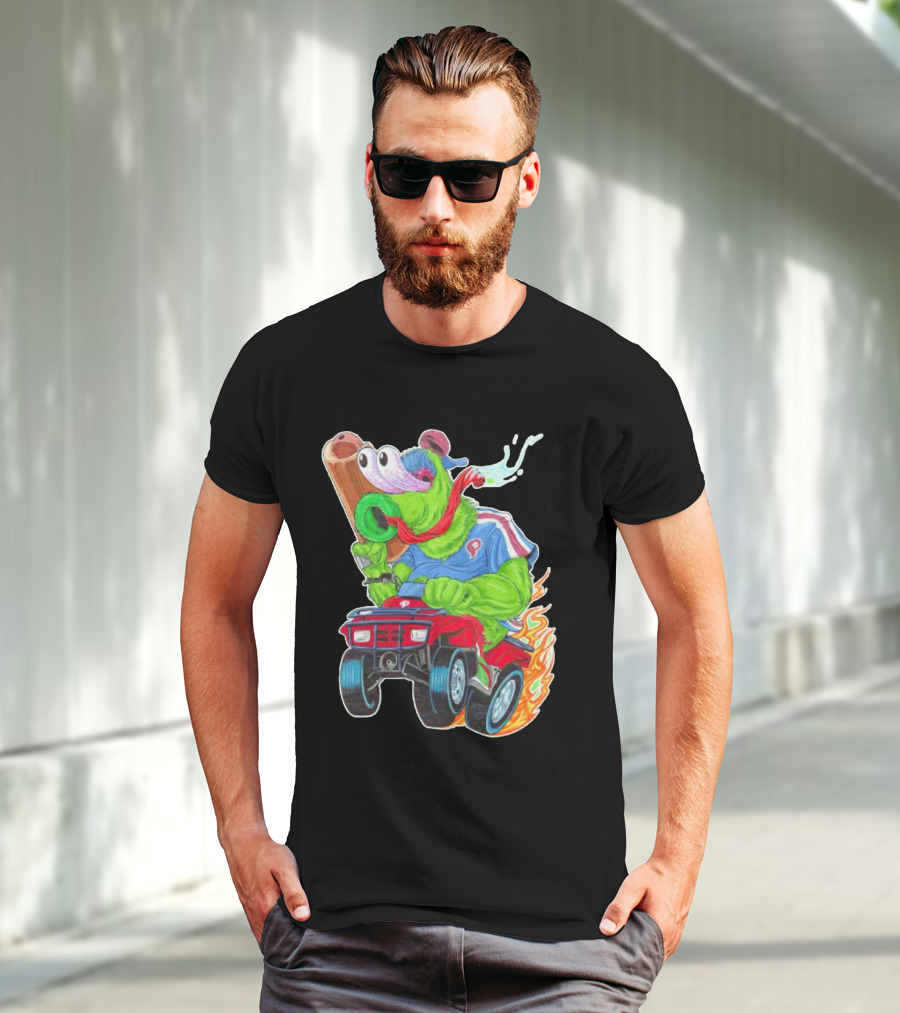 Phillie Phanatic Philadelphia Phillies Pheast Mode Mascot With Cannon Riding ATV T-Shirt