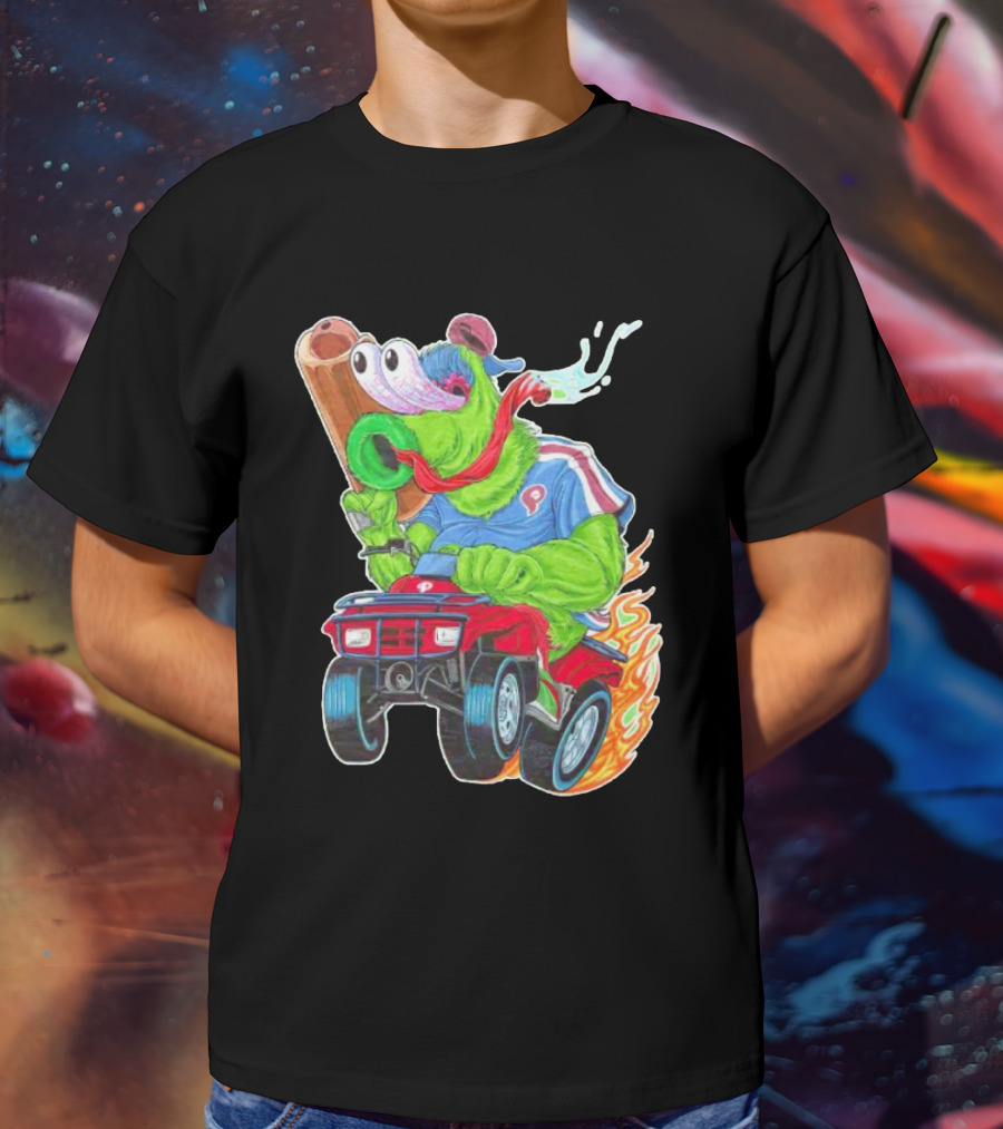 Phillie Phanatic Philadelphia Phillies Pheast Mode Mascot With Cannon Riding ATV T-Shirt