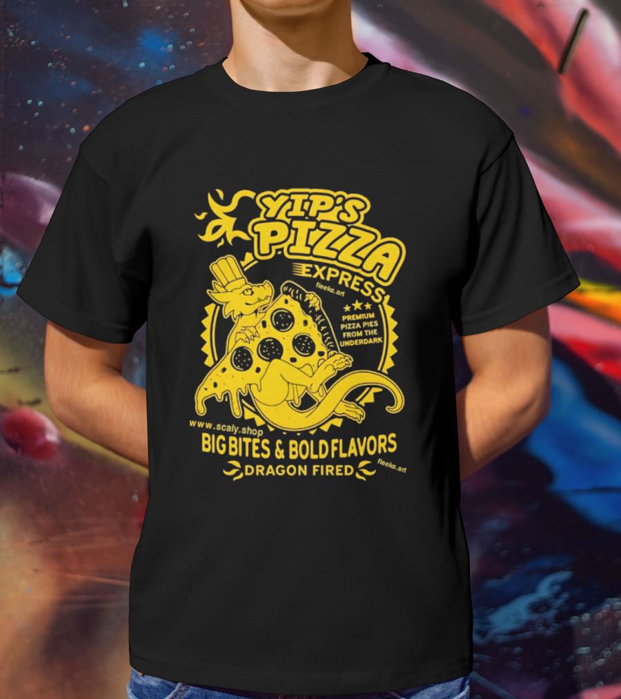 Yip's Pizza Express Dragon Fired Big Bites And Bold Flavors Premium Pizza Pies From The Underdark T-Shirt