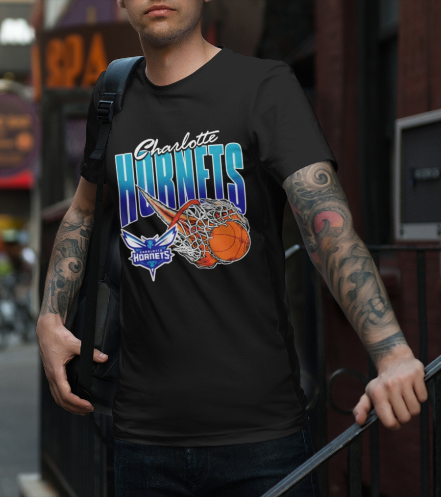 Charlotte Hornets Basketball Fire And Net T-Shirt