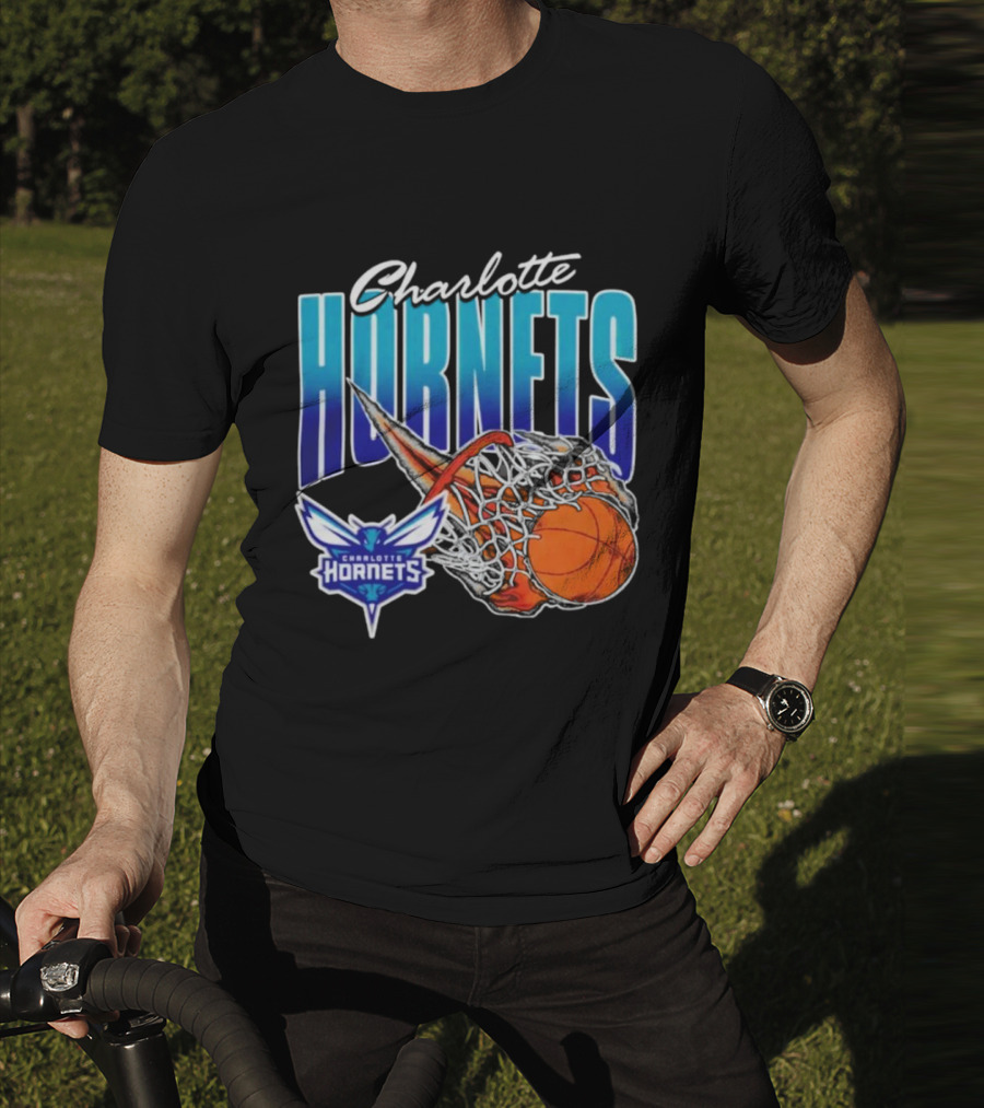 Charlotte Hornets Basketball Fire And Net T-Shirt