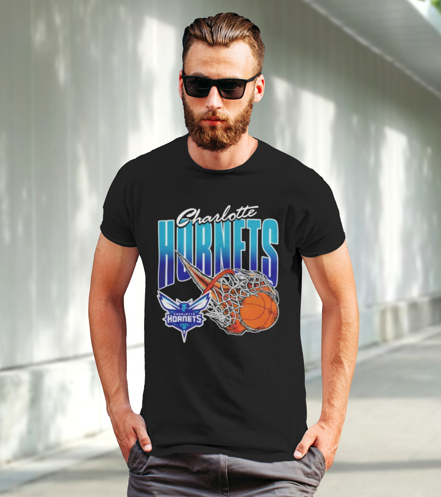 Charlotte Hornets Basketball Fire And Net T-Shirt