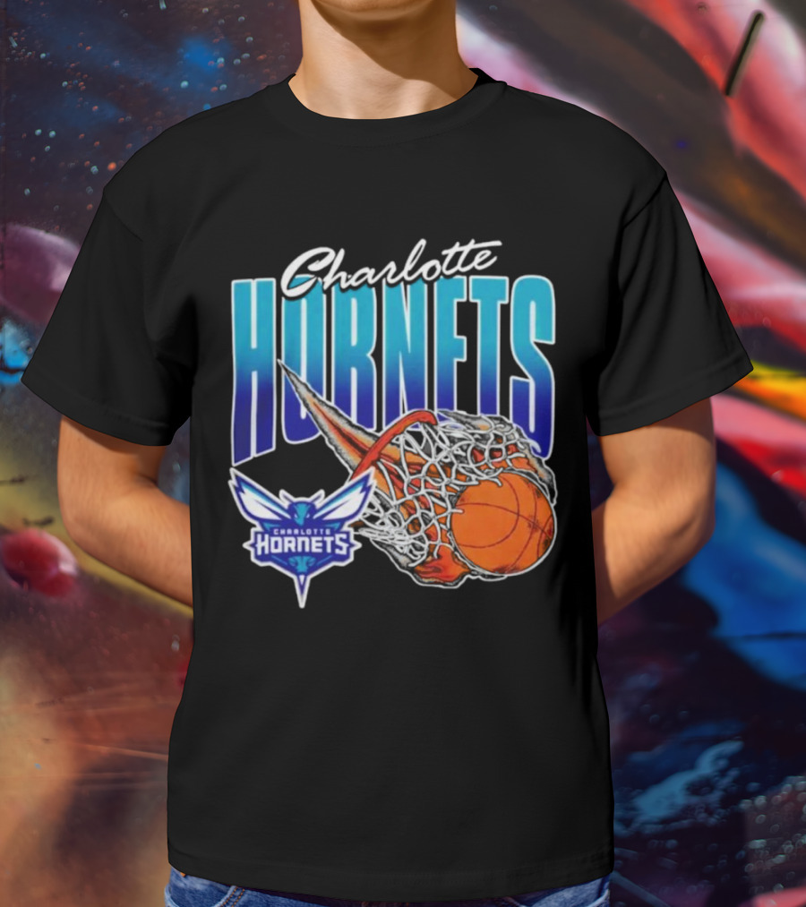 Charlotte Hornets Basketball Fire And Net T-Shirt