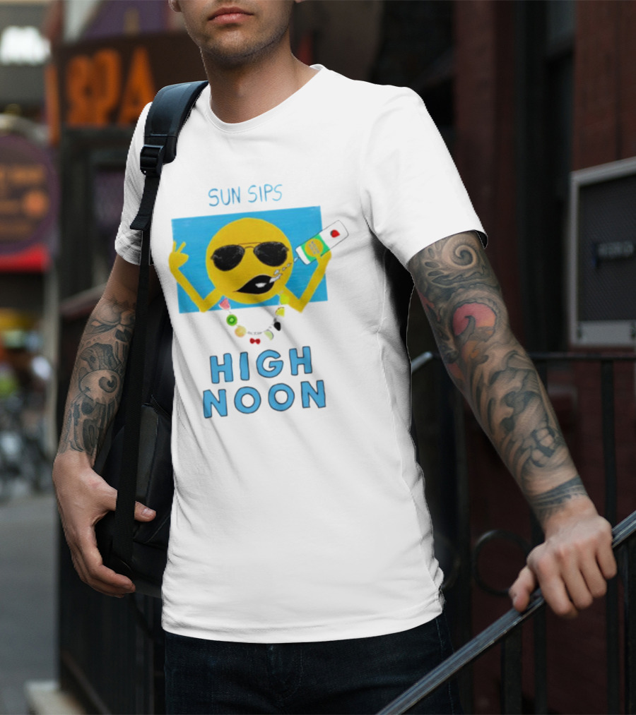 Sun Sips High Noon Emoji With Sunflower Style Glasses And Drink T-Shirt