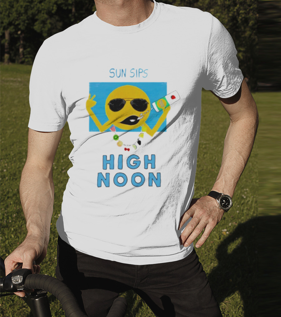 Sun Sips High Noon Emoji With Sunflower Style Glasses And Drink T-Shirt