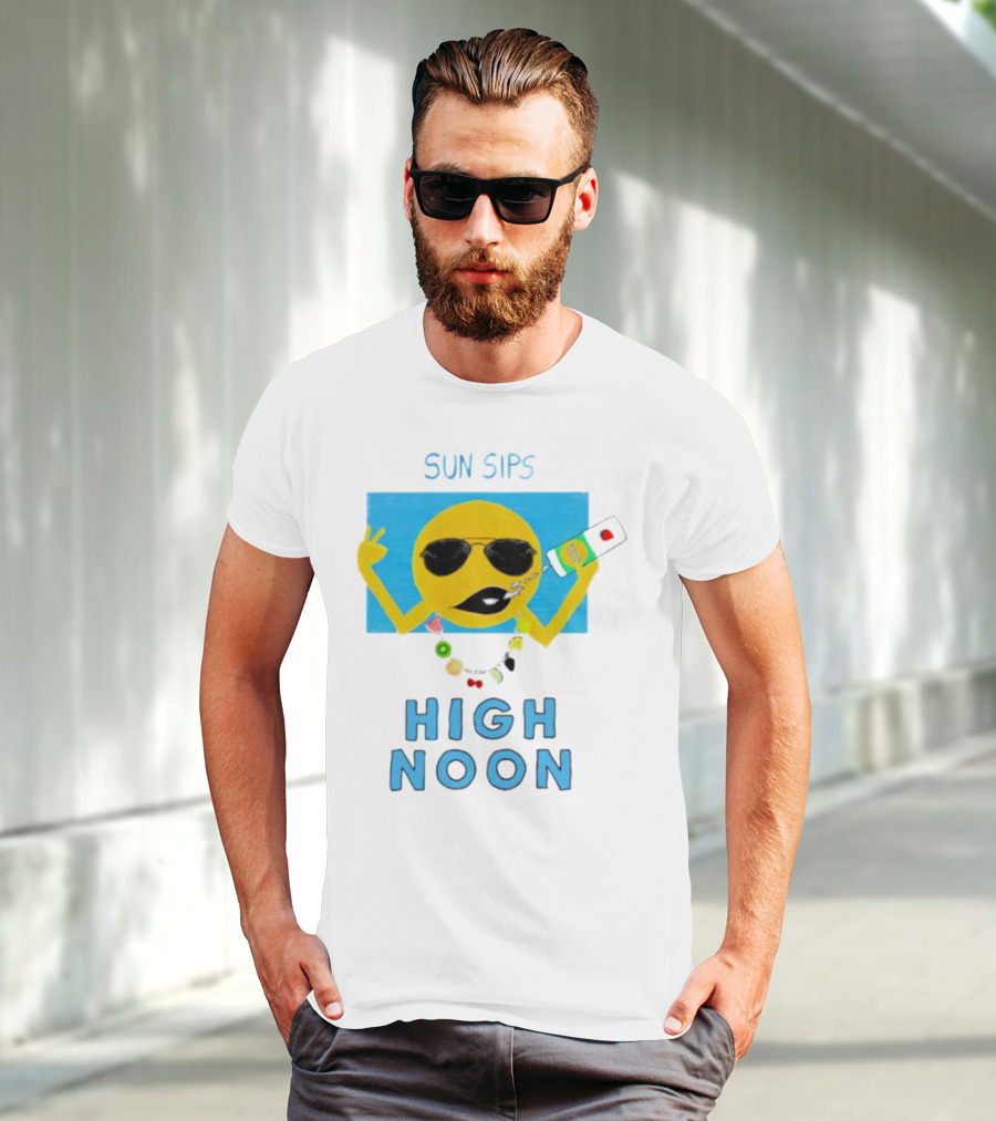 Sun Sips High Noon Emoji With Sunflower Style Glasses And Drink T-Shirt