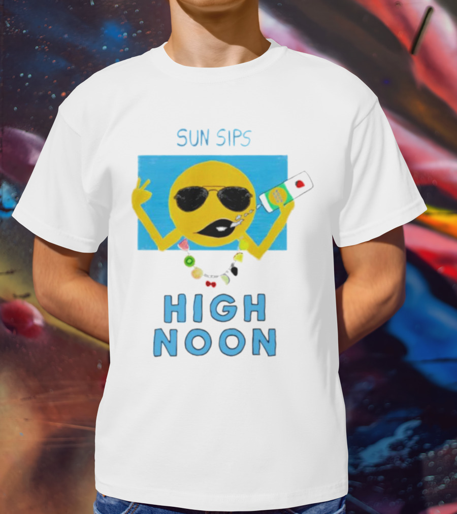 Sun Sips High Noon Emoji With Sunflower Style Glasses And Drink T-Shirt