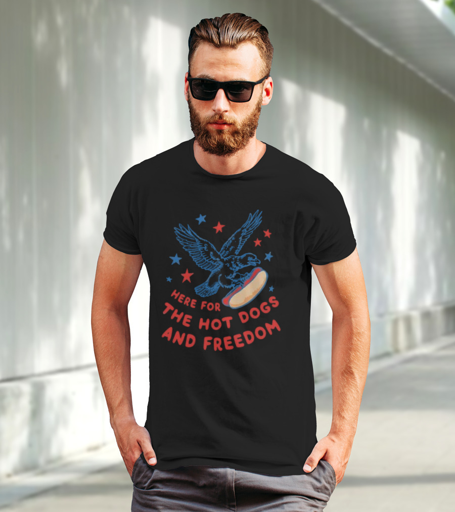 Here For The Hot Dogs And Freedom USA Eagle Stars T-Shirt