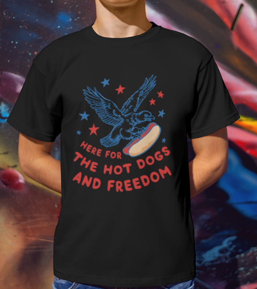 Here For The Hot Dogs And Freedom USA Eagle Stars T-Shirt
