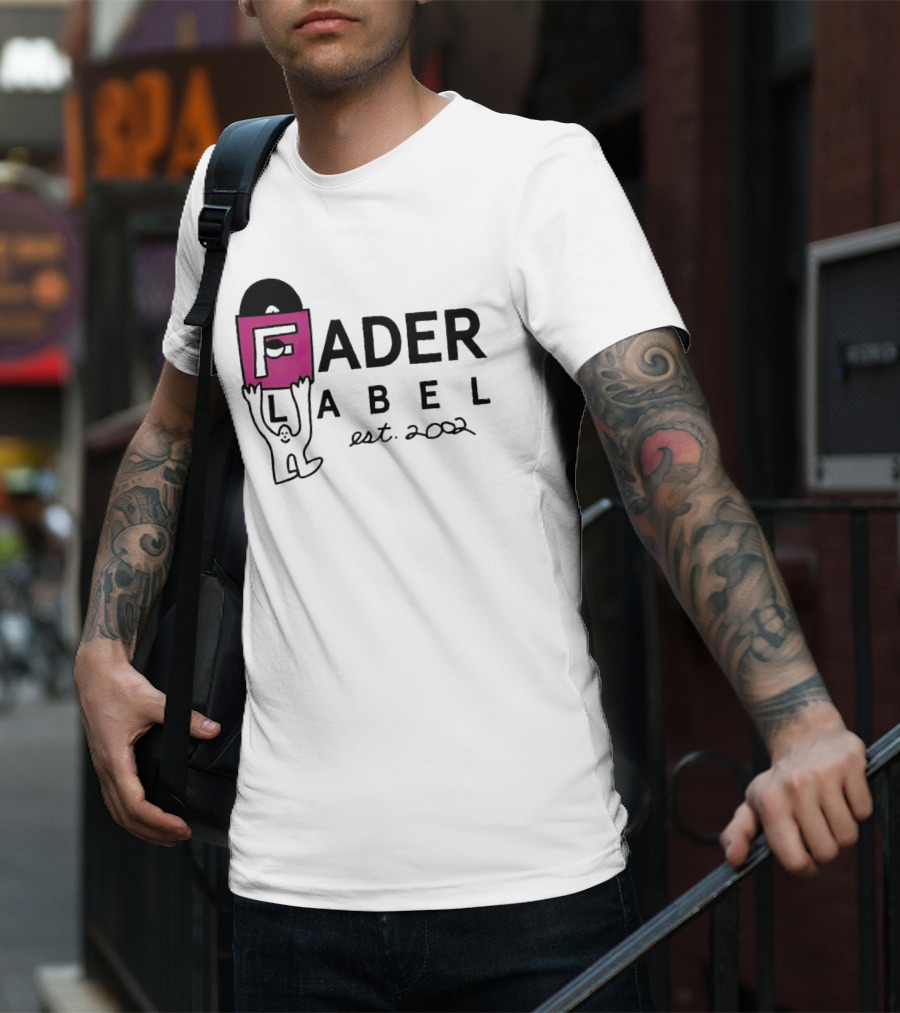 Fader Label Est 2002 Vinyl Record Icon With Pink Block F And Cartoon Character T-Shirt