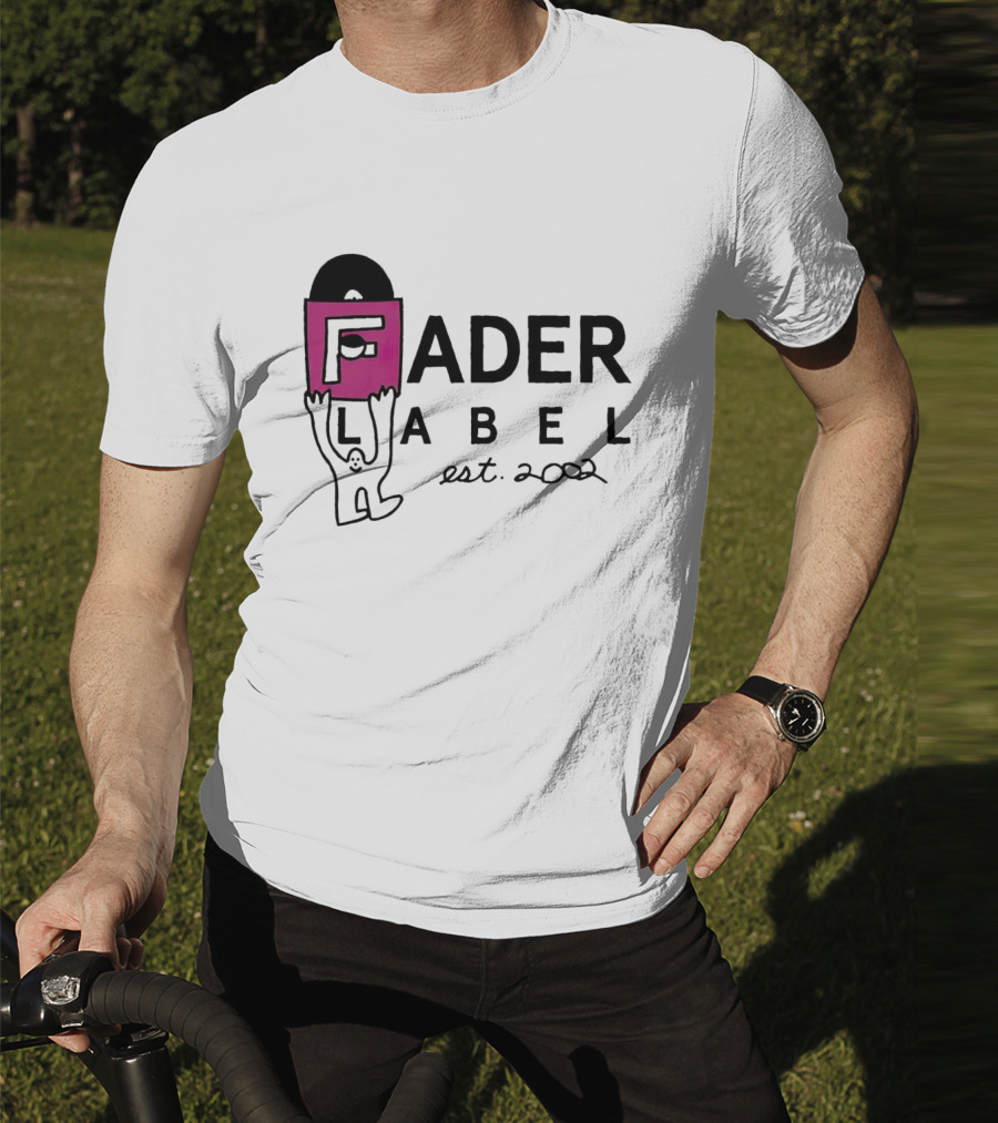 Fader Label Est 2002 Vinyl Record Icon With Pink Block F And Cartoon Character T-Shirt