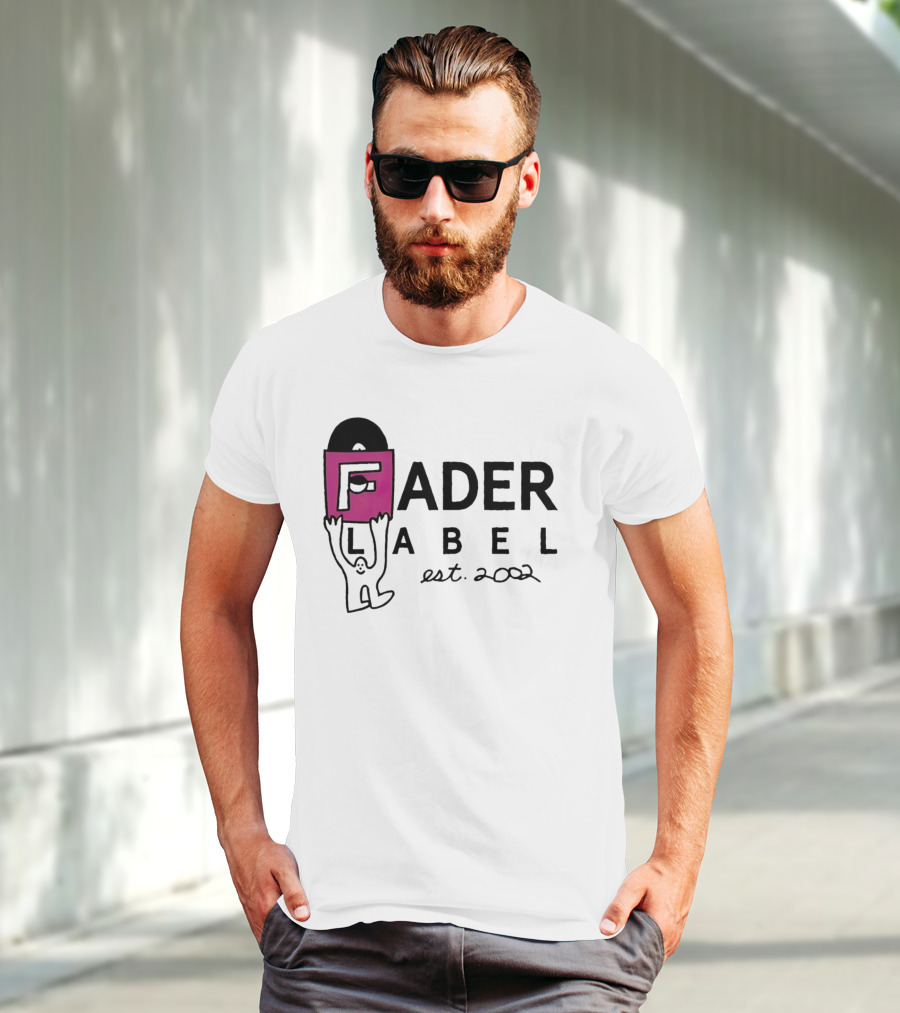 Fader Label Est 2002 Vinyl Record Icon With Pink Block F And Cartoon Character T-Shirt