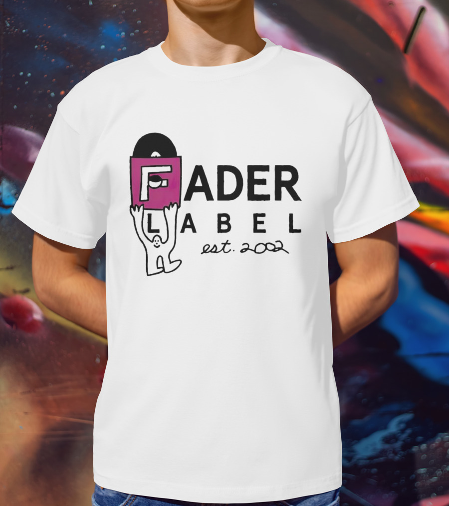 Fader Label Est 2002 Vinyl Record Icon With Pink Block F And Cartoon Character T-Shirt
