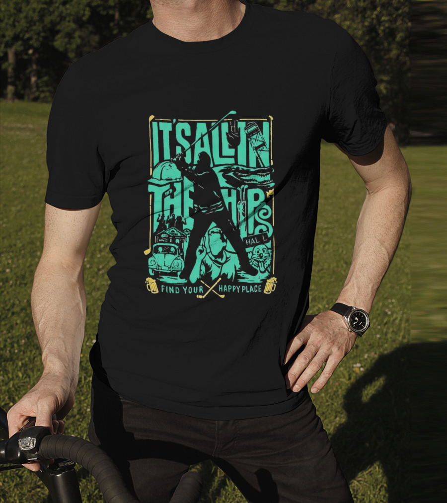 It's All In The Hips Happy Place Golf Silhouette Vintage Cars Golfers T-Shirt