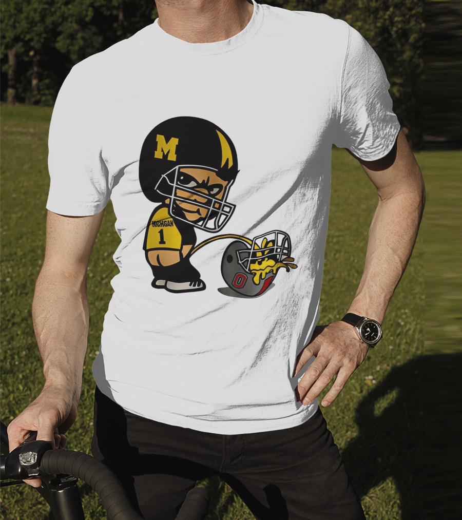 Michigan Wolverines M Football Player Pissing On Ohio State Helmet With O T-Shirt
