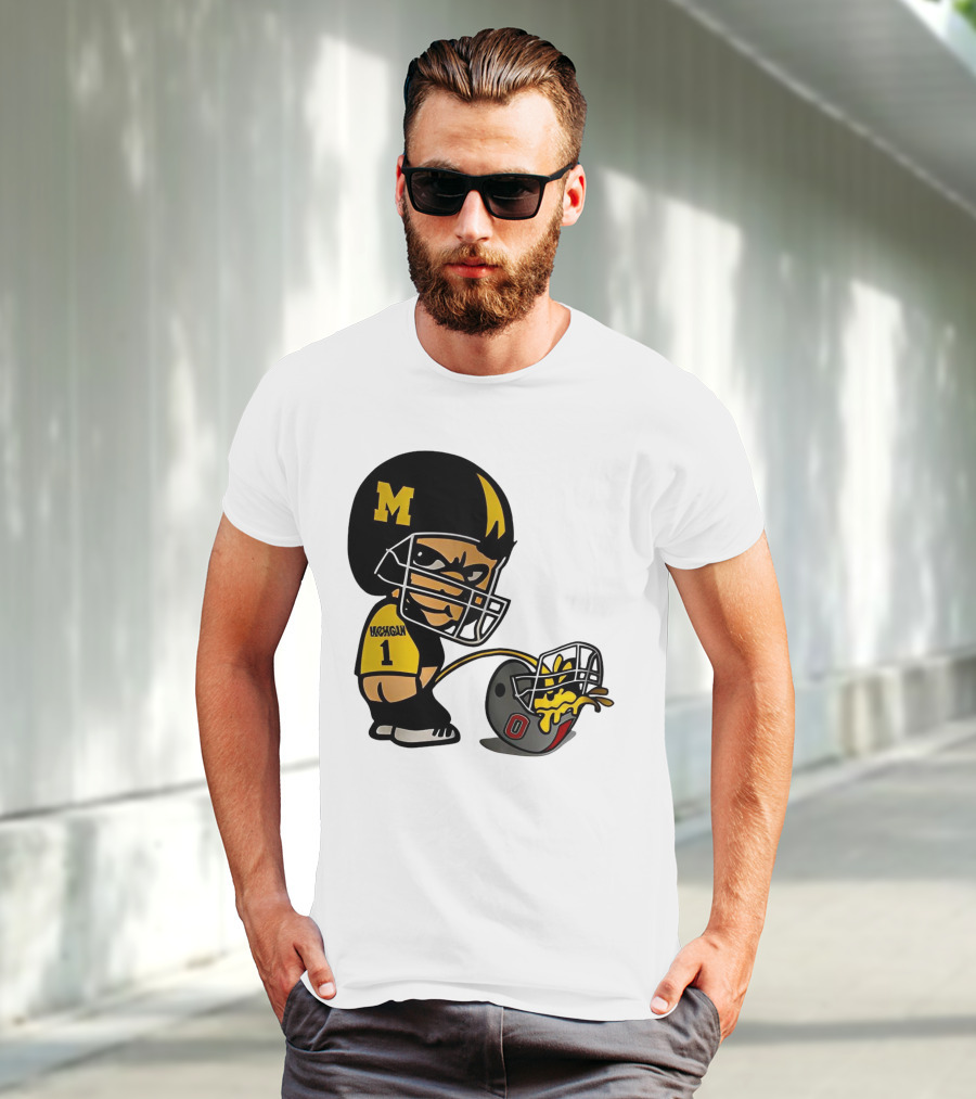 Michigan Wolverines M Football Player Pissing On Ohio State Helmet With O T-Shirt