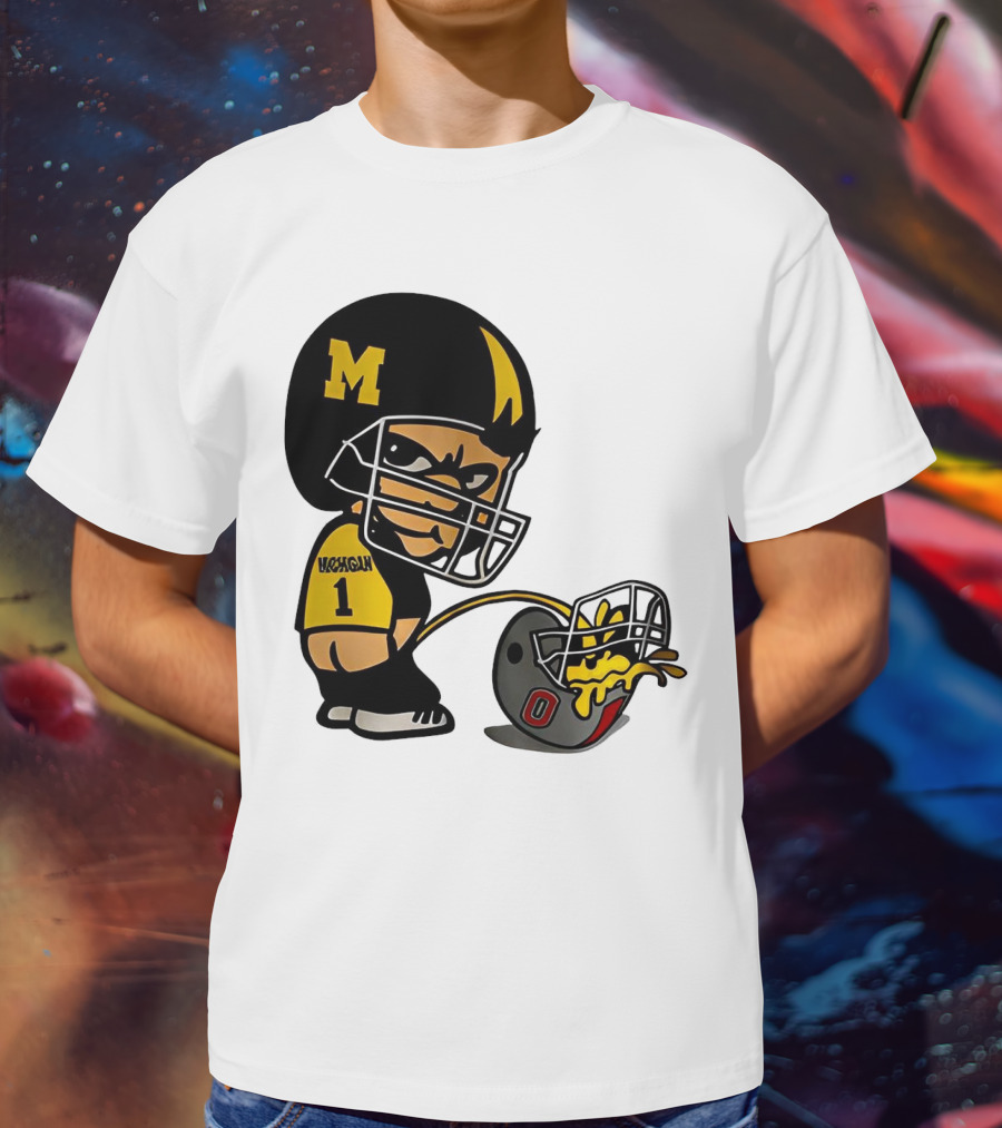 Michigan Wolverines M Football Player Pissing On Ohio State Helmet With O T-Shirt