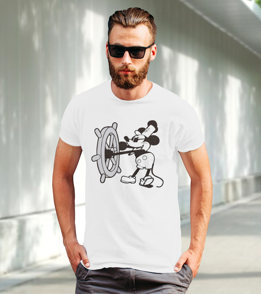 Steamboat Willie Mickey Mouse Pirate Steering Wheel T-Shirt