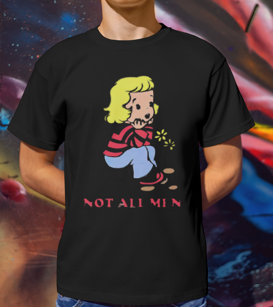 Not All Men But Somehow Always A Man Cartoon Character Sitting On Steps With Flowers T-Shirt
