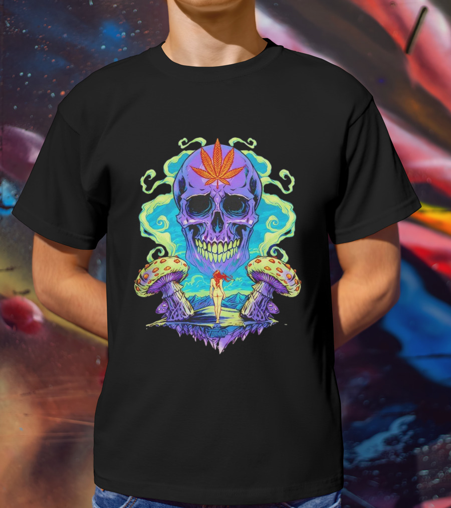 Skull Ethereal Euphoria Psychedelic Mushroom Fantasy T-Shirt