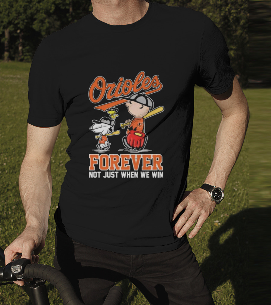 Orioles Forever Not Just When We Win Charlie Brown Snoopy Woodstock Walking T-Shirt