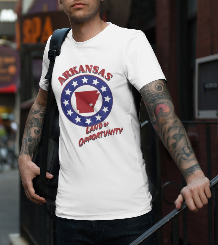 Arkansas Land Of Opportunity Red State Blue Star Circle T-Shirt