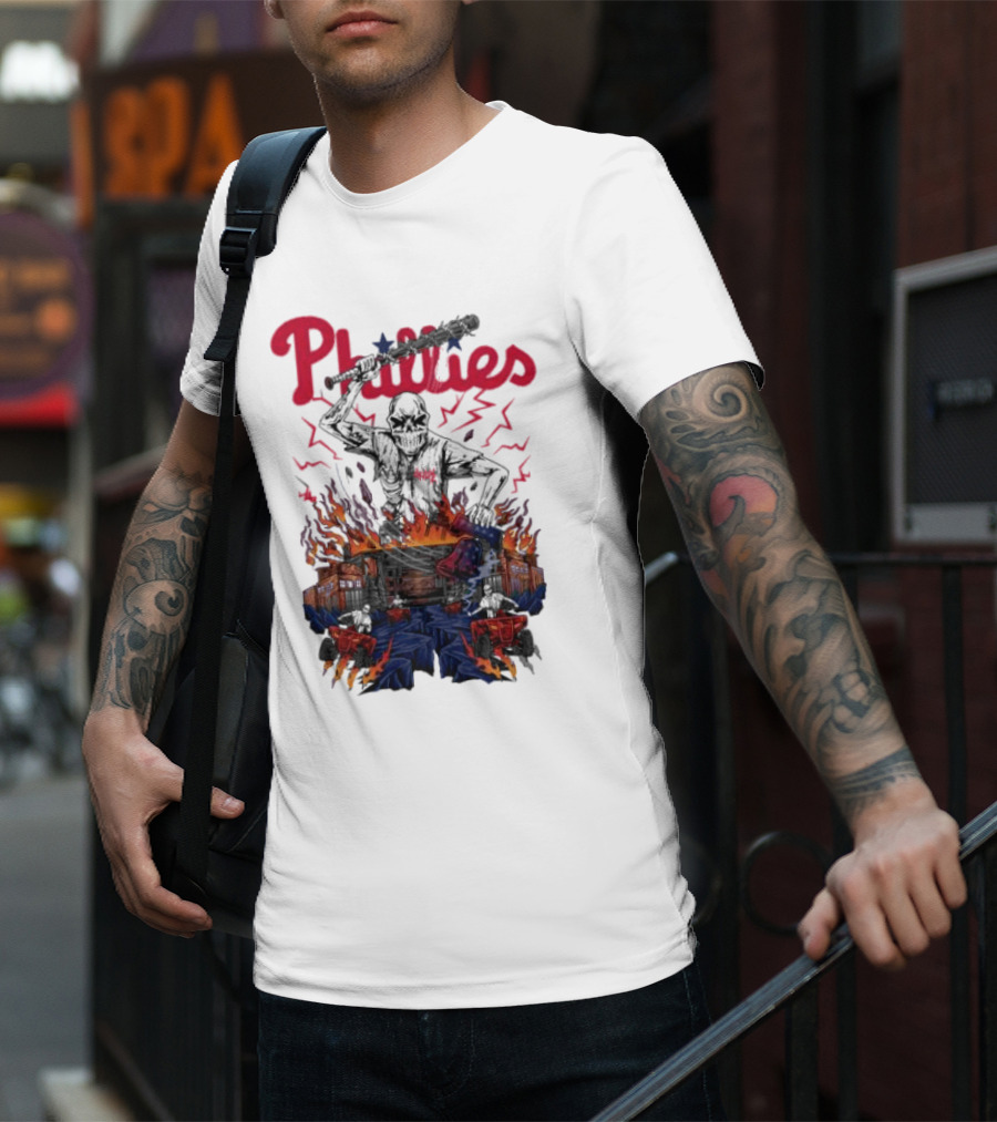 Phillies Ring The Bell Skeleton Flames T-Shirt