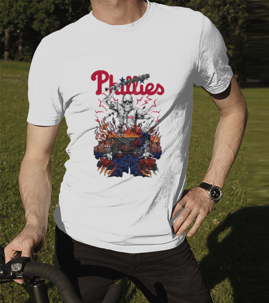 Phillies Ring The Bell Skeleton Flames T-Shirt