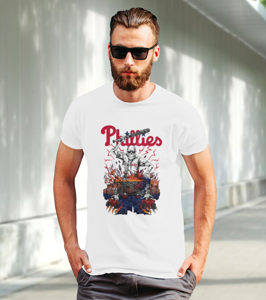 Phillies Ring The Bell Skeleton Flames T-Shirt