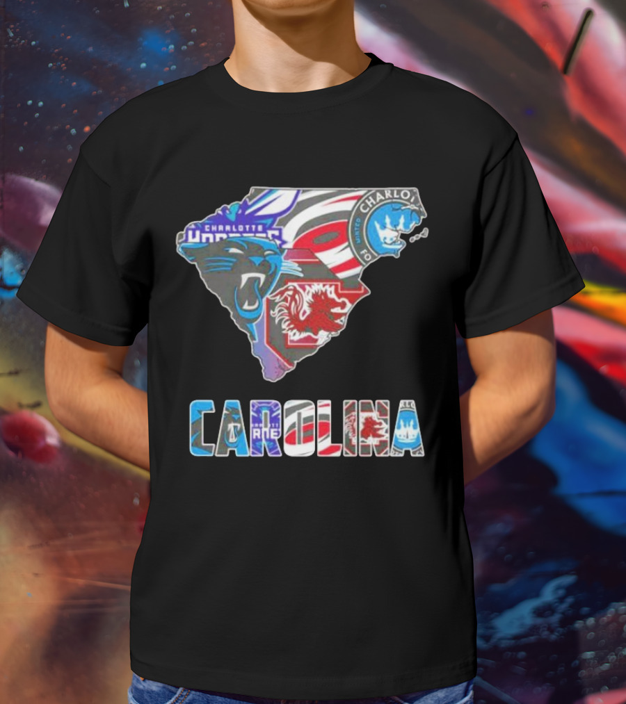Carolina Panthers Hurricanes Gamecocks Charlotte Hornets FC Map T-Shirt