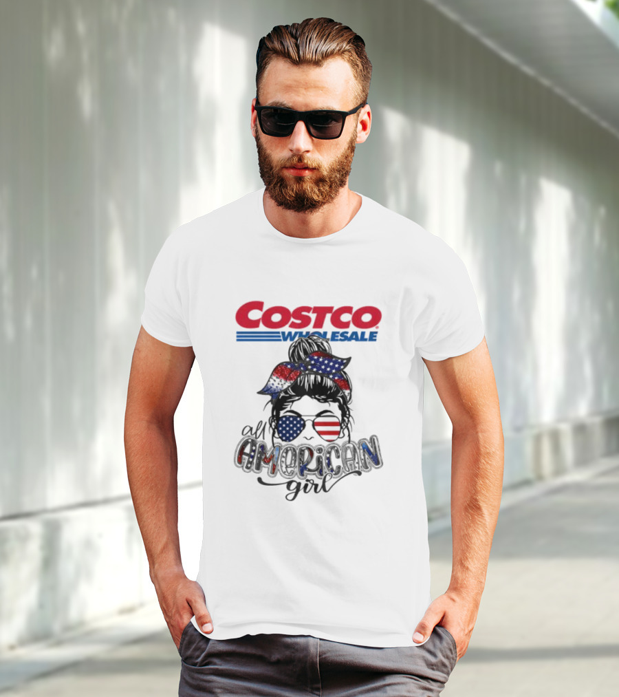 Costco Wholesale All American Girl Messy Bun Sunglasses Bandana USA Flag T-Shirt