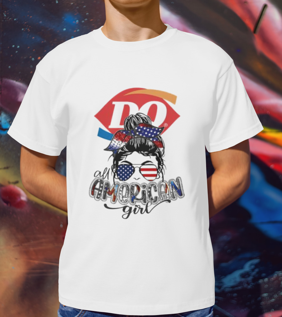 Dairy Queen All American Girl Messy Bun Patriotic髁 T-Shirt