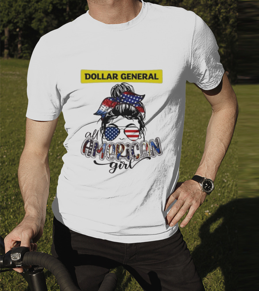 Dollar General All American Girl Messy Bun Flag Bandana Sunglasses T-Shirt
