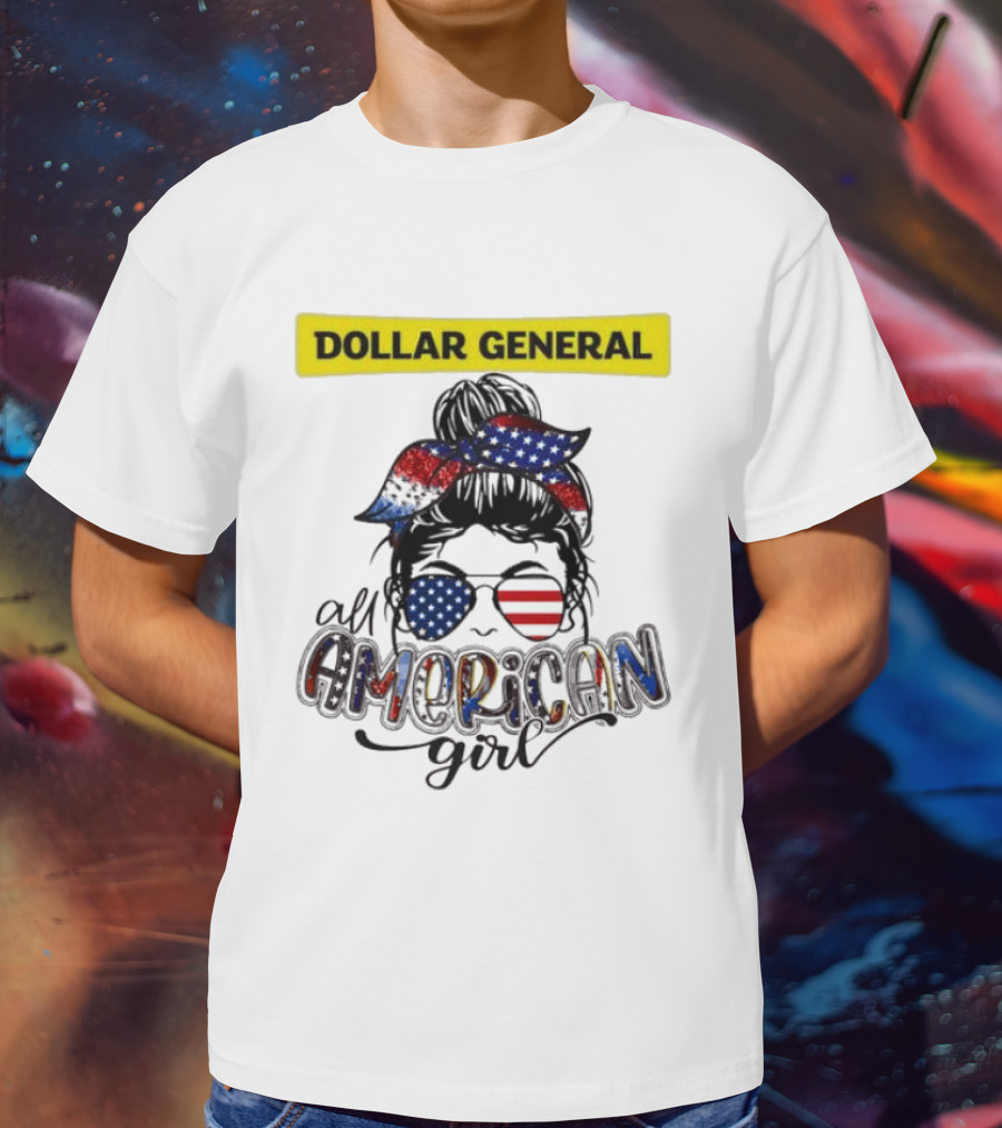 Dollar General All American Girl Messy Bun Flag Bandana Sunglasses T-Shirt