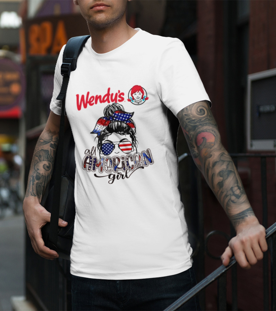 Wendy's All American Girl Messy Bun With Patriotic Sunglasses And Bandana T-Shirt