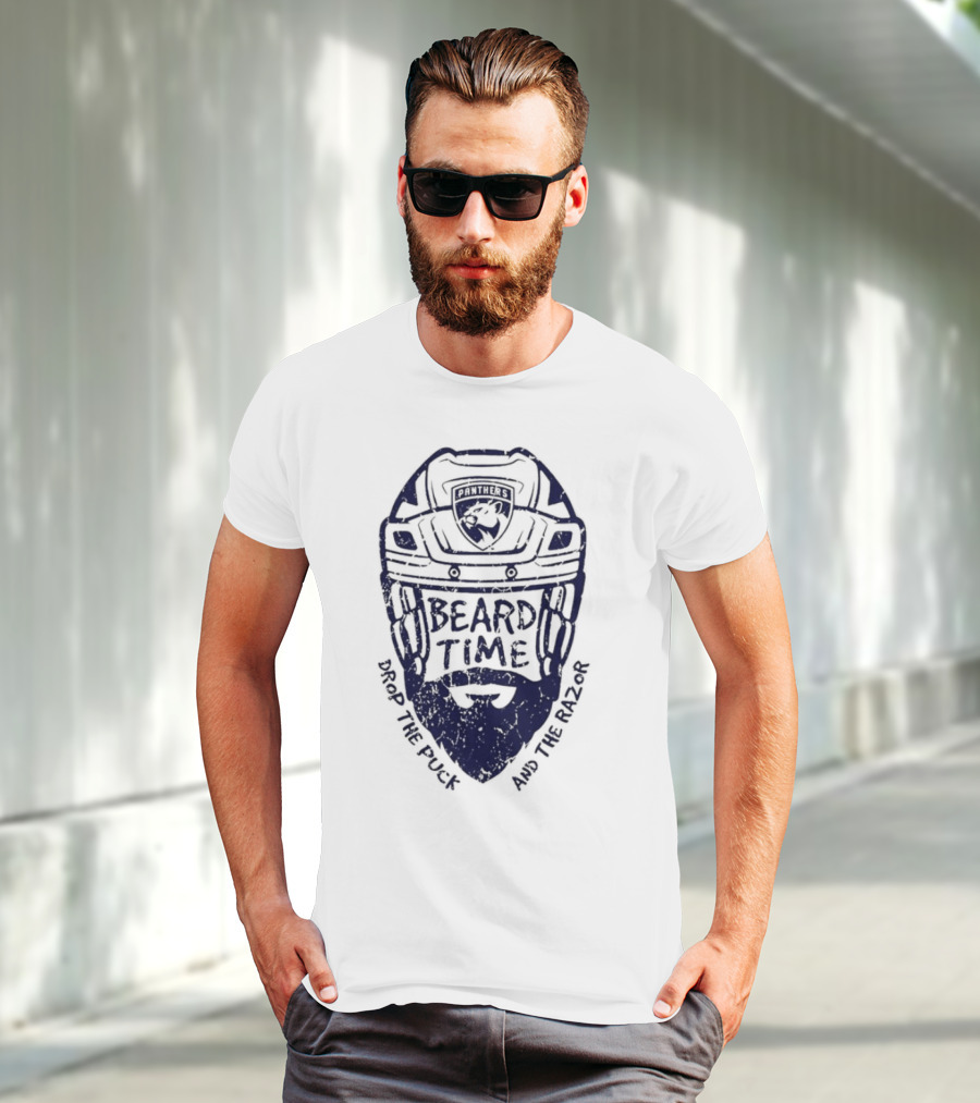 Florida Panthers Beard Time Drop The Puck And The Razor Hockey T-Shirt