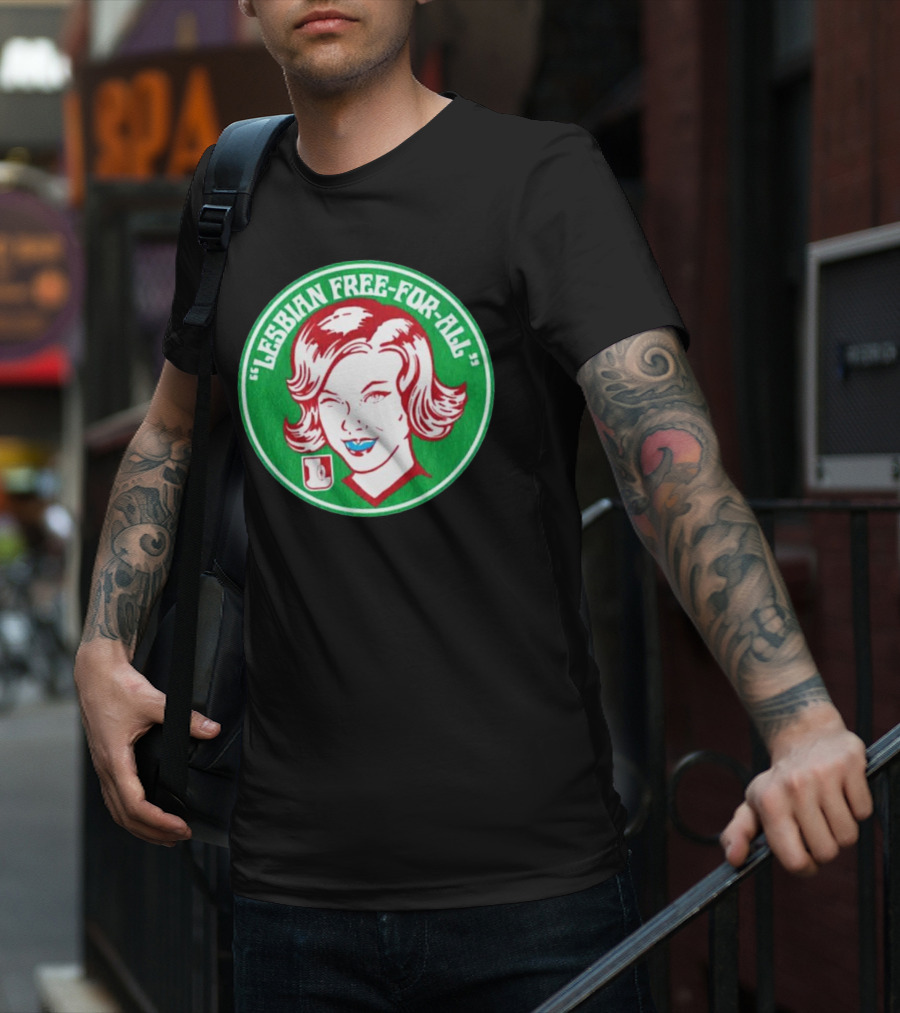 LESBIAN FREE-FOR-ALL Retro Style Winking Woman In Green Circle T-Shirt